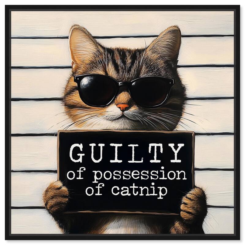 Guilty of Catnip Canvas by Art Remedy - 20" x 20" - Black