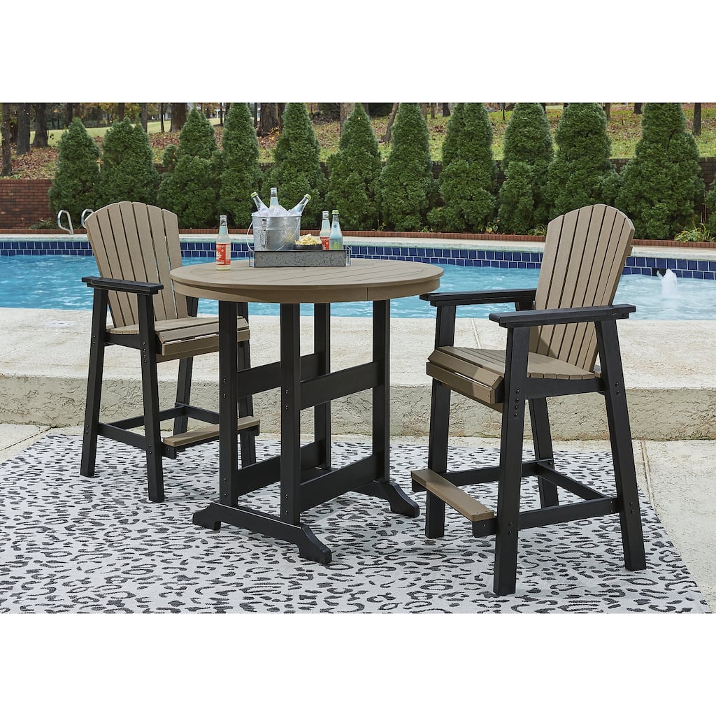 Signature Design by Ashley Fairen Trail Black/Driftwood 3-Piece Outdoor Dining Package - 45.13" W x 45.13" D x 42" H