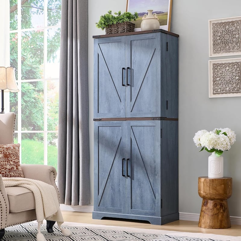 72" Tall Farmhouse Kitchen Pantry, Storage Cabinet with Barn Doors - N/A