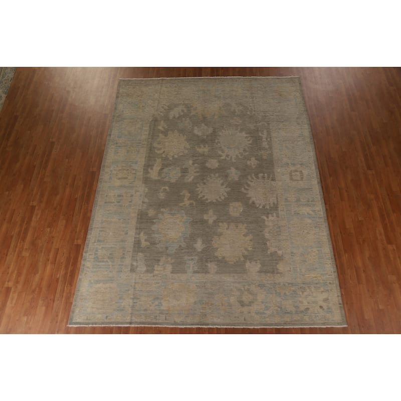 Gray Floral Oushak Turkish Area Rug Hand-knotted Oriental Wool Carpet - 9'1"x 11'10"