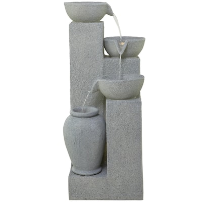 Fiberglass 4 Tier Fountain with LED Light - Light Gray - Roche River Decor