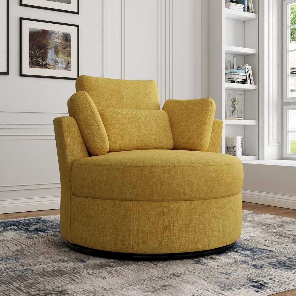Chenille/Boucle Swivel Barrel Chair with Storage Ottoman