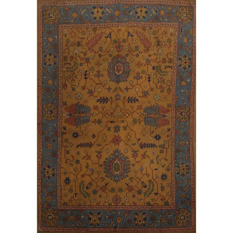 Hand Knotted Oriental 100% Wool Carpet Transitional Floral Oranges & Rust Oushak Area Rug - 8' 0'' X 6' 7''
