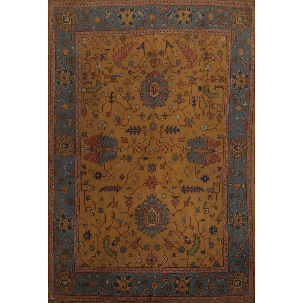 Hand Knotted Oriental 100% Wool Carpet Transitional Floral Oranges & Rust Oushak Area Rug - 8' 0'' X 6' 7''