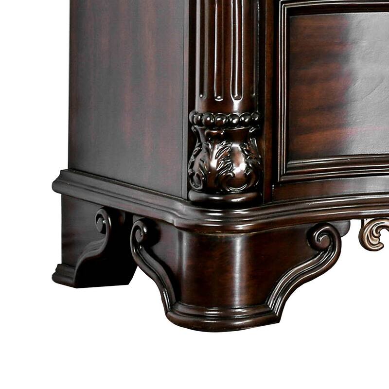 Transitional Wood Night Stand With Genuine Marble Top, Brown