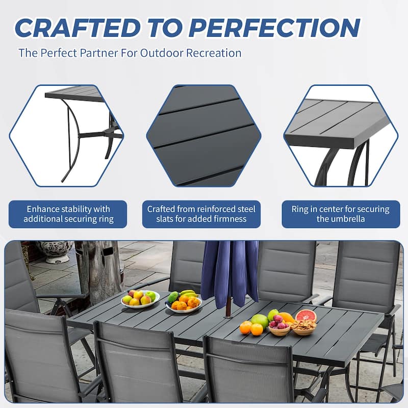 EROMMY 7 Piece Patio Dining Set with Folding Lounge Chairs and Aluminum Table, Outdoor Furniture for Backyard, Deck, or Balcony.