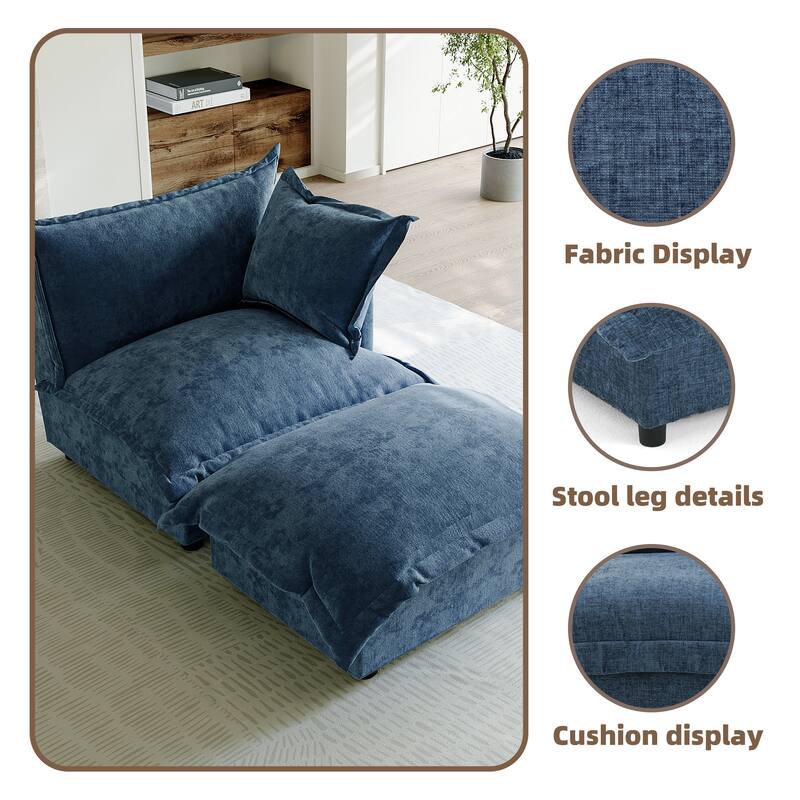 Casual 40"W Oversized Soft Comfy Cloud Chenille Chaise Lounge with Ottoman