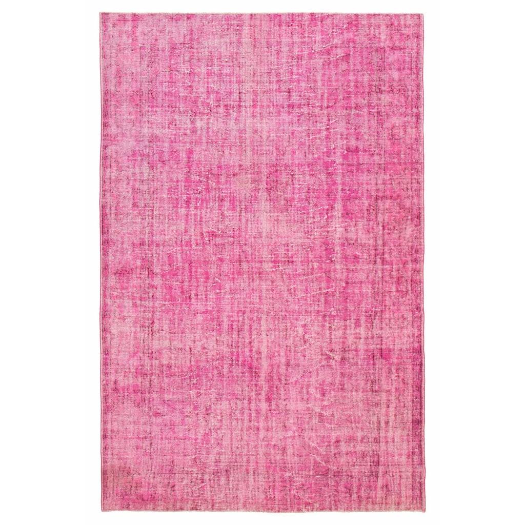 ECARPETGALLERY Hand-knotted Color Transition Dark Pink Wool Rug - 6'5 x 10'1
