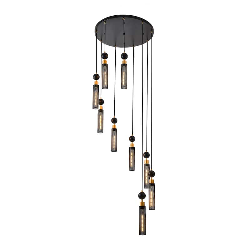 Industrial-Style 9-Light Chandelier Ceiling Light with Mesh Cylinder Shades, for Living Rooms, Dining Rooms and Staircases