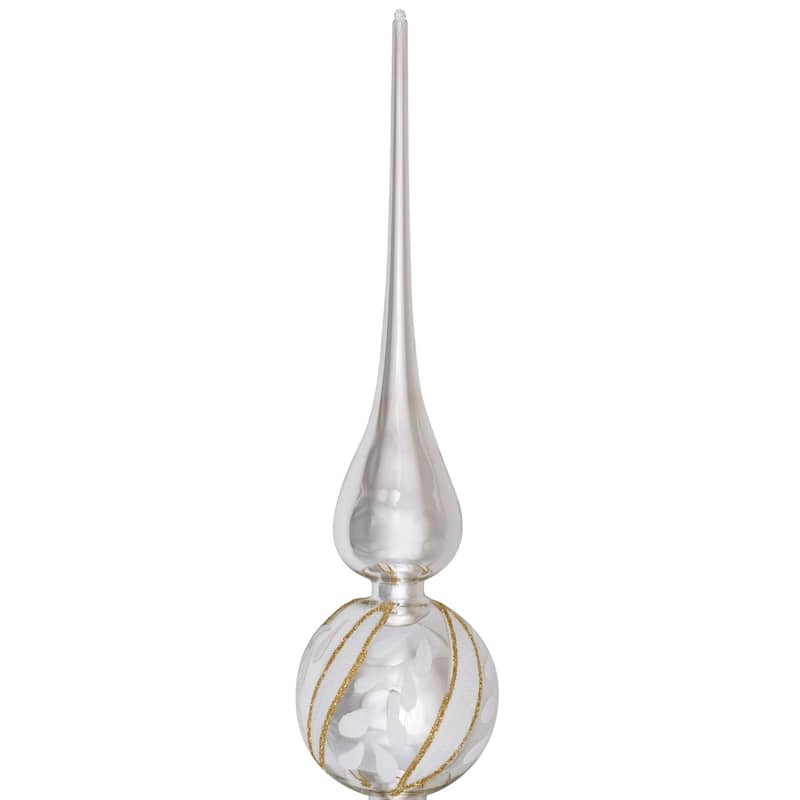 Glittered Glass Finial Christmas Tree Topper - 14.5" - Silver and White