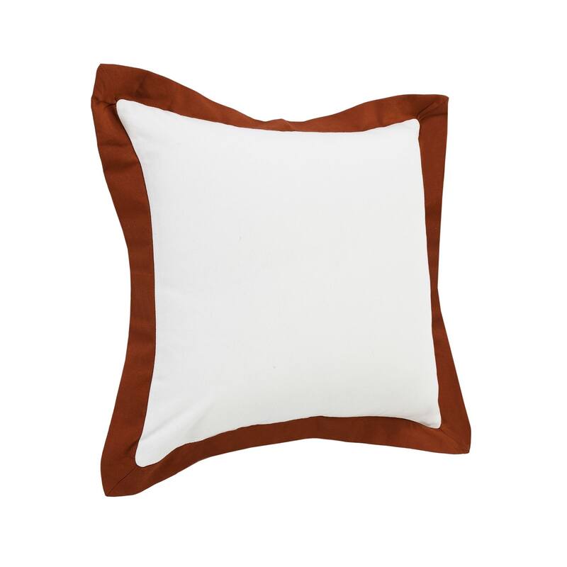 20" White and Orange Bordered Flange Frame Square Throw Pillow