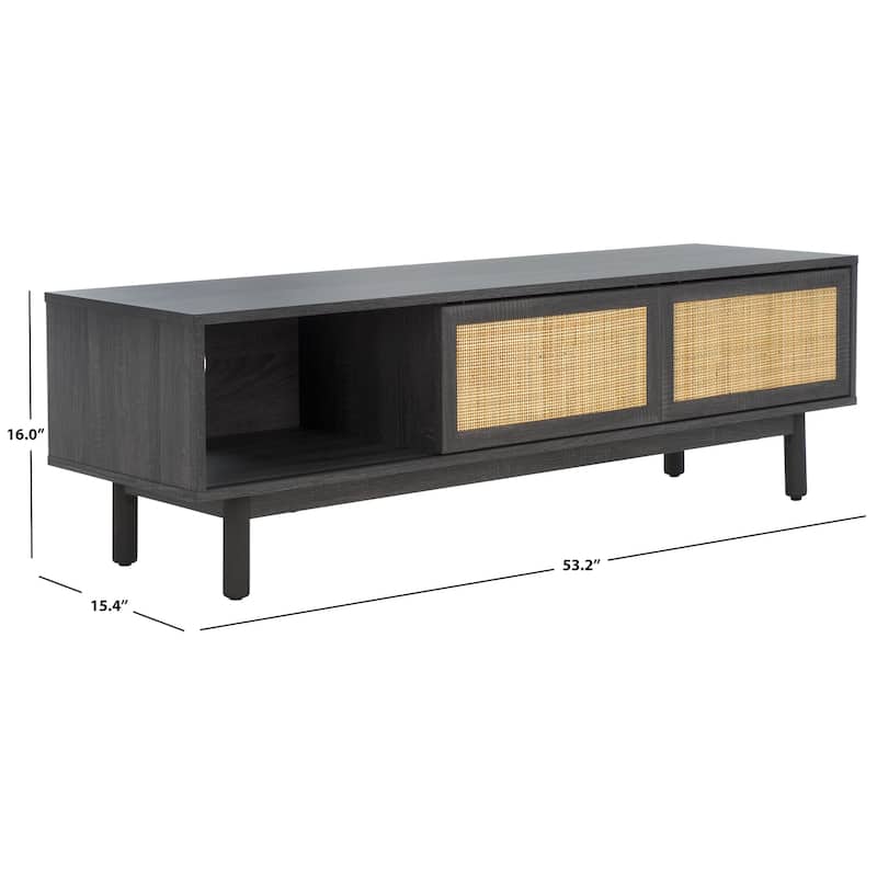 SAFAVIEH Home Aino 2 Door Media Stand - 53Wx15Dx16H - Distressed Black
