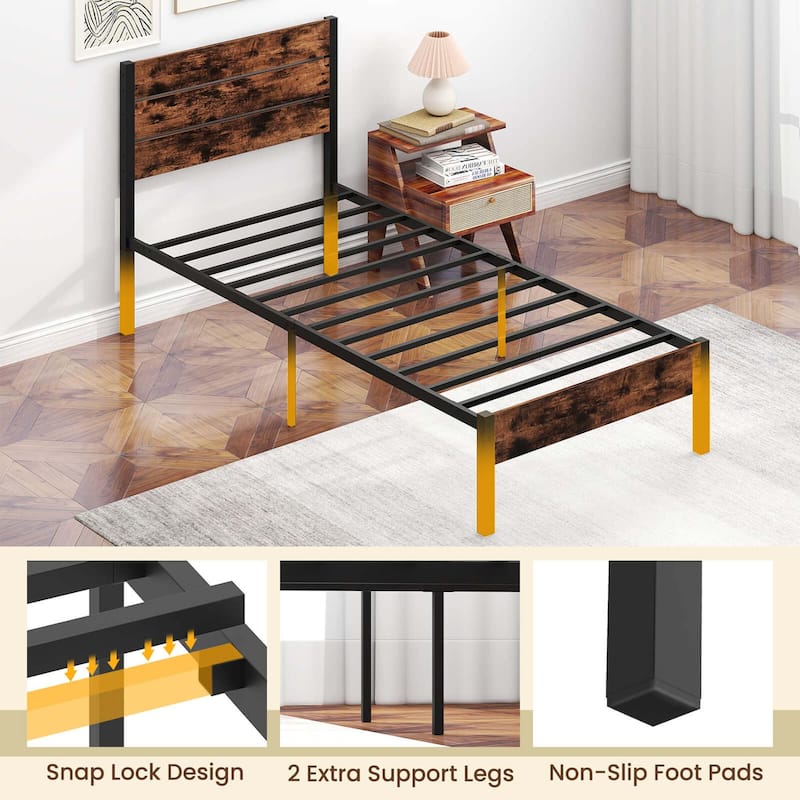 Costway Twin/Full/Queen/King Bed Frame with Tall Industrial Headboard