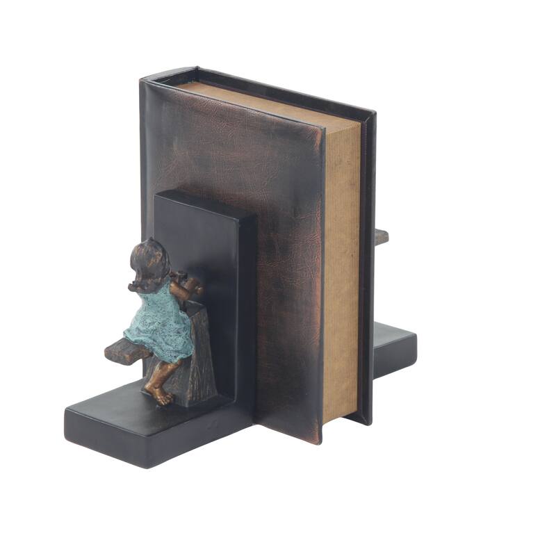 Brown or Black Polystone People Bookends with Swing Set (Set of 2) - 5 x 4 x 8
