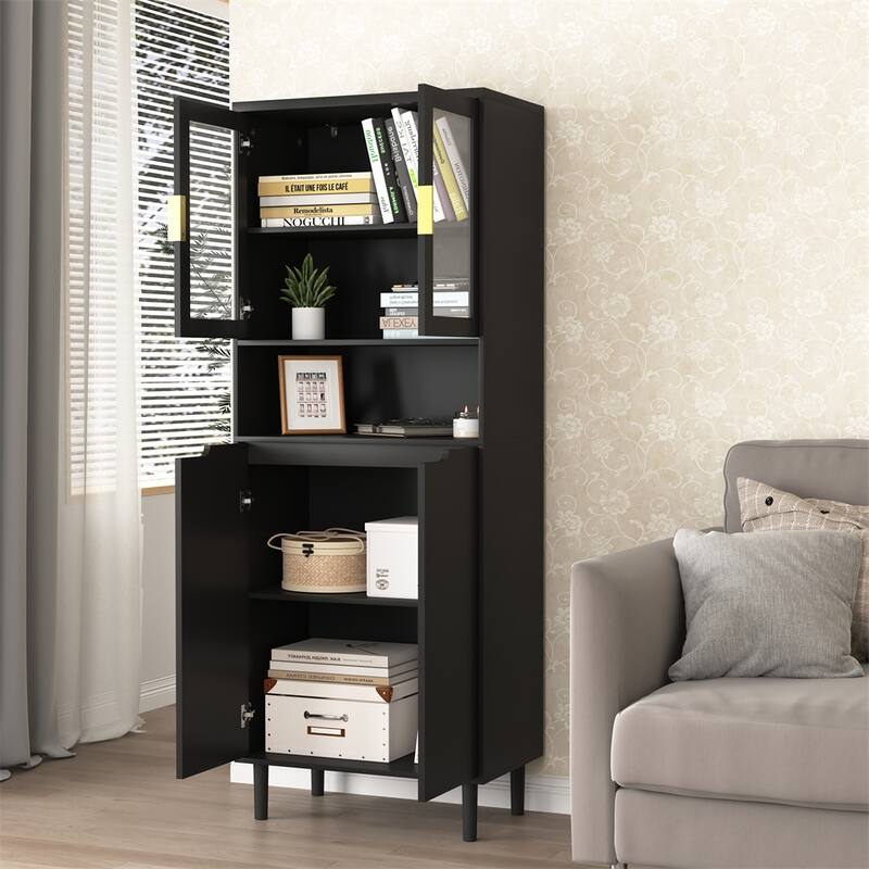 Tall Storage Bookcase w/Glass Display Door,Tall Kitchen Pantry Cabinet