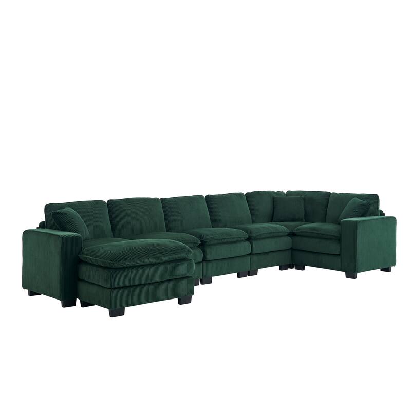 Modular Sectional Sofa for Living Room, U Shaped Sofa Couch with Ottoman and Three Toss Pillows, Corduroy Fabric Sofa Set