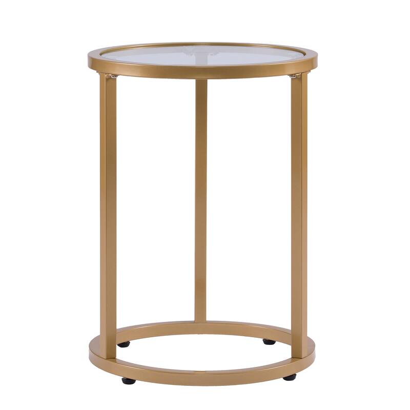 SEI Furniture Grant Gold 2-Piece Round Nesting Side Table Set with Glass Tops