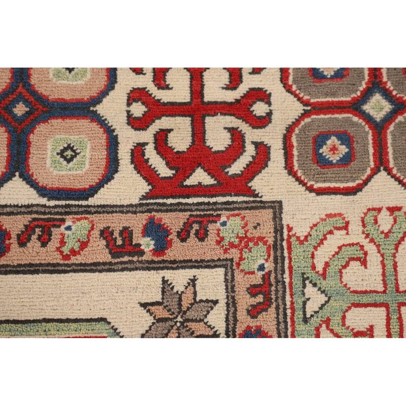 Traditional Beige Kazak Oriental Area Rug Hand-Knotted Wool Carpet - 6'6" x 9'6"