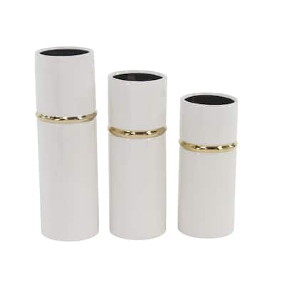 Ceramic Vase with Gold Accents - Set of 3 White - Roche River Decor - 5"W x 5"L x 16"H