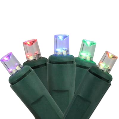 50 Pre-Lit Blue and Green Wide Angle LED Christmas Lights - 11ft Green Wire - 11'
