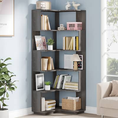 6-Tier Corner Bookshelf and Bookcase, Modern Corner Shelves for Home Office, Living Room
