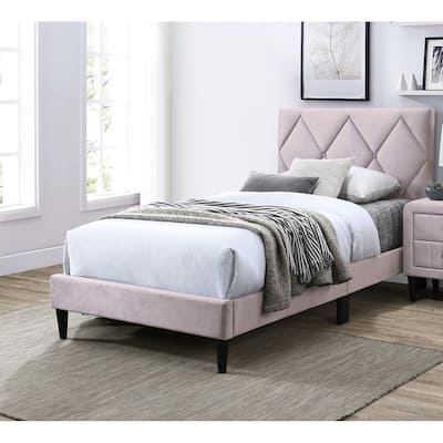 Full Size Bed w Adjustable Headboard 1pc Bedframe, Light Pink Velvet Upholstered Youth Bedroom Furniture