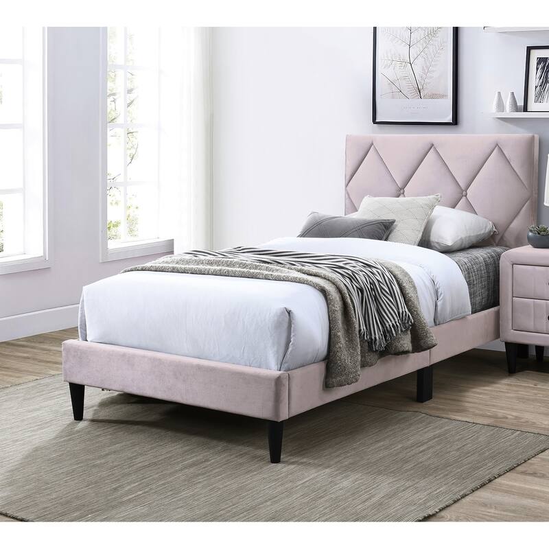 Light Pink Velvet Upholstered Full Size Bed with Adjustable Headboard - Light Pink