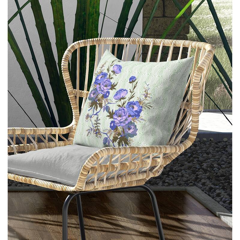 Rosemary Rosebuds Indoor/Outdoor Reversible Throw Pillow Blue and Green