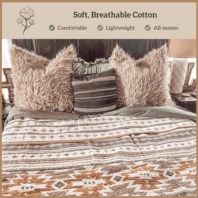 Paseo Road Desert Sage Aztec Western Bedding 3 Piece Reversible Quilt Set with Pillow Shams
