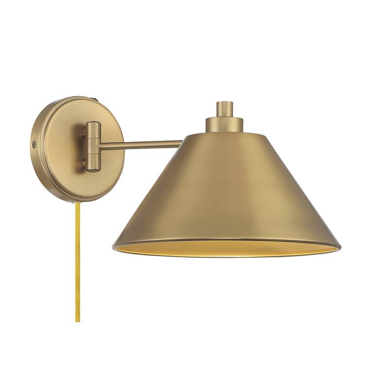 Meridian M90086 8" Tall Hardwired or Plug-In Wall Sconce - Natural Brass