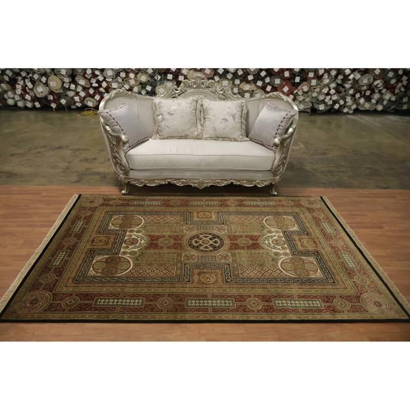 Hand Knotted Oriental 100% Wool Carpet Traditional Geometric Multi-Colored Agra Area Rug - 8' 10'' X 5' 11''