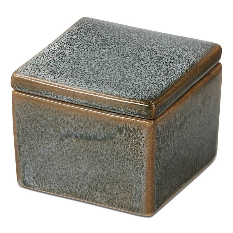 Small Blue Decorative Stoneware Box - Ceramic Storage for Summer Decor, 3" H x 3.5" L x 3.5" W, Wipe Clean
