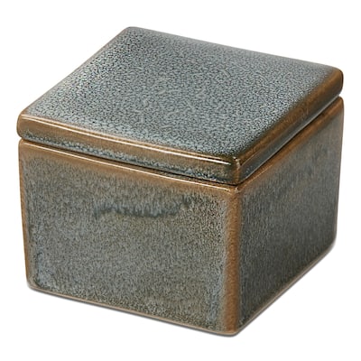 Small Blue Decorative Stoneware Box - Ceramic Storage for Summer Decor, 3" H x 3.5" L x 3.5" W, Wipe Clean