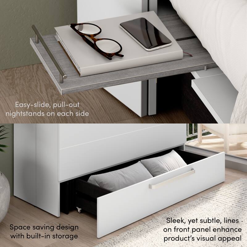 Bestar Borealis 63W Queen Murphy Cabinet Bed with Drawer and Mattress