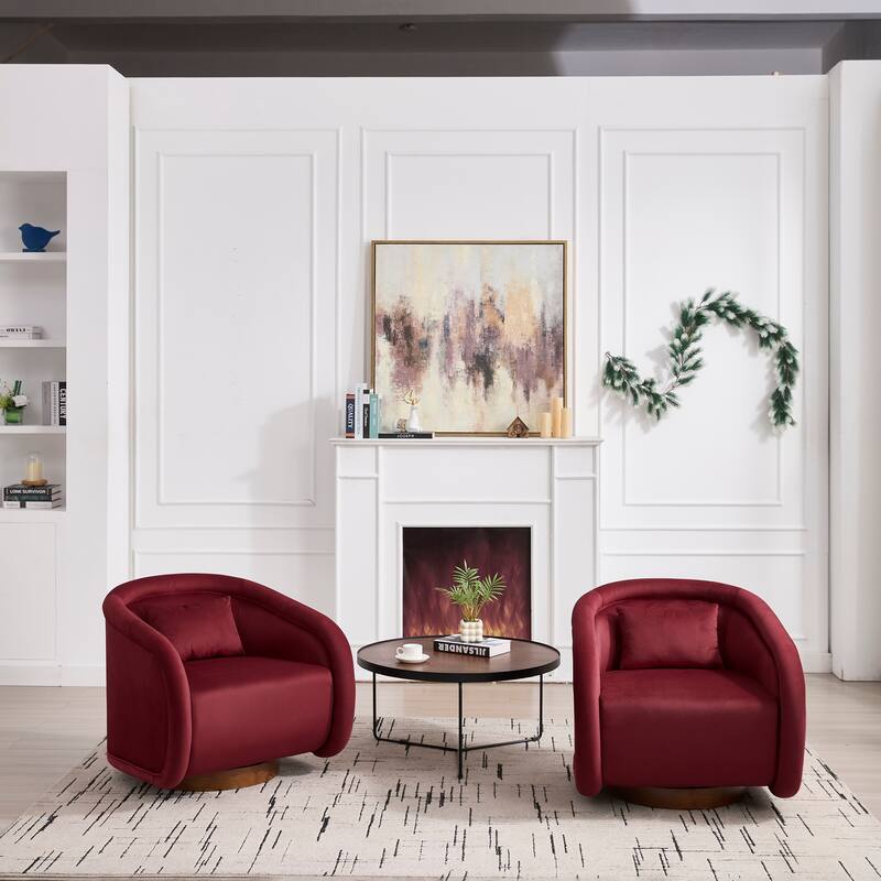 360-degree Swivel Barrel Chair with Velvet Fabric