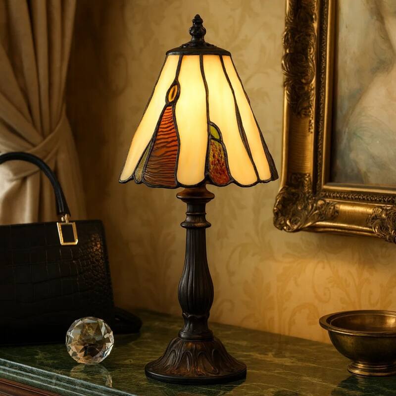 Eli 14 Inch Accent Lamp, Scalloped Stained Tiffany Style Shade, Dark Bronze