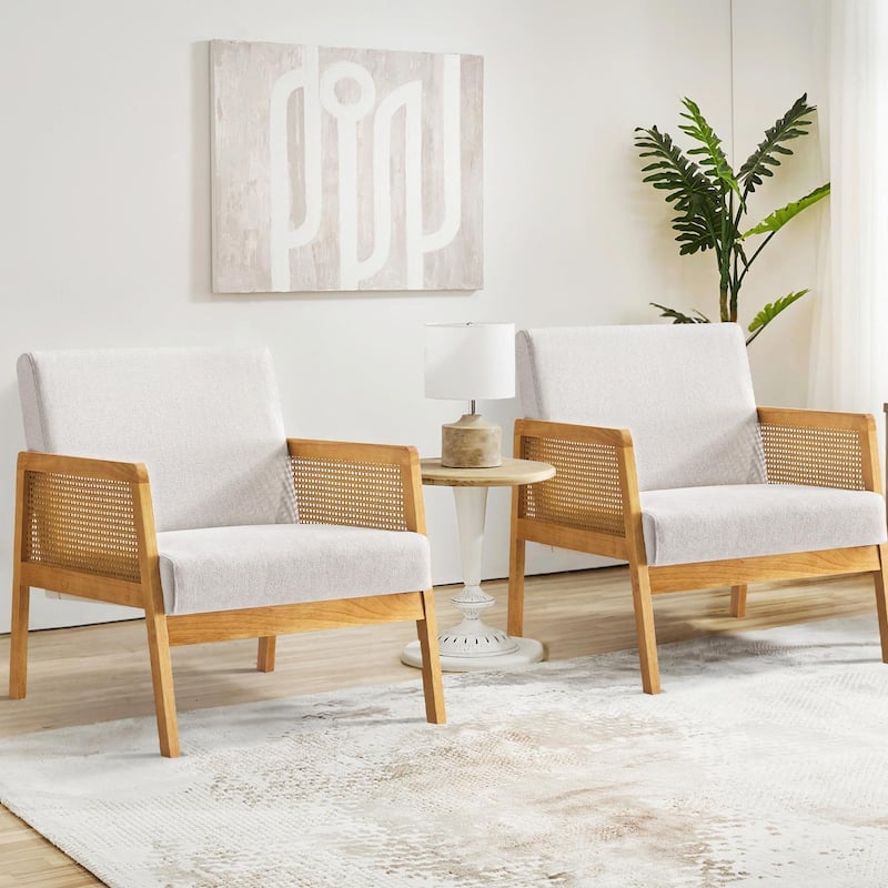 Mid-Century Lounge Chair - Solid Wood Frame - Linen/Shepa Optional