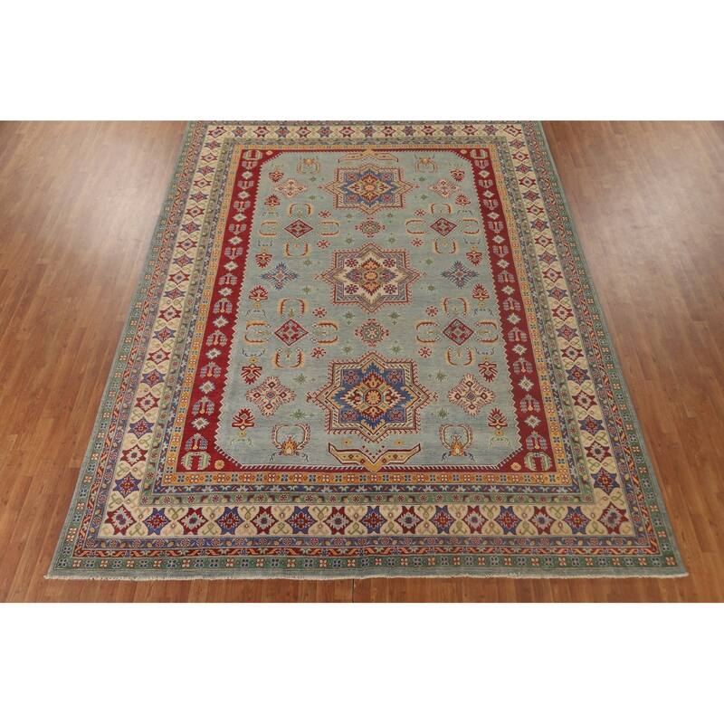 Light Blue Kazak Oriental Rug Hand-Knotted Living Room Wool Carpet - 9'9"x 12'8"
