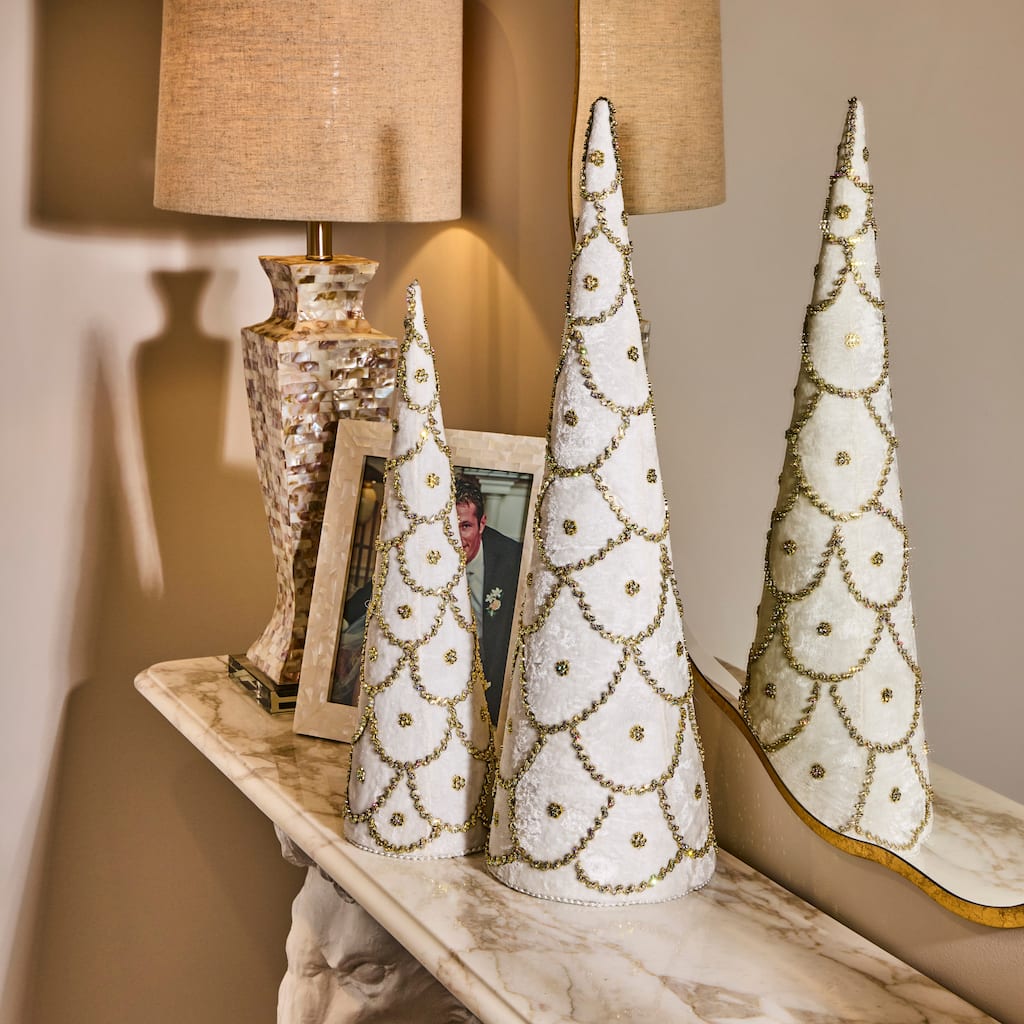 18-24" Jeweled Scalloped Velvet Cone Tree