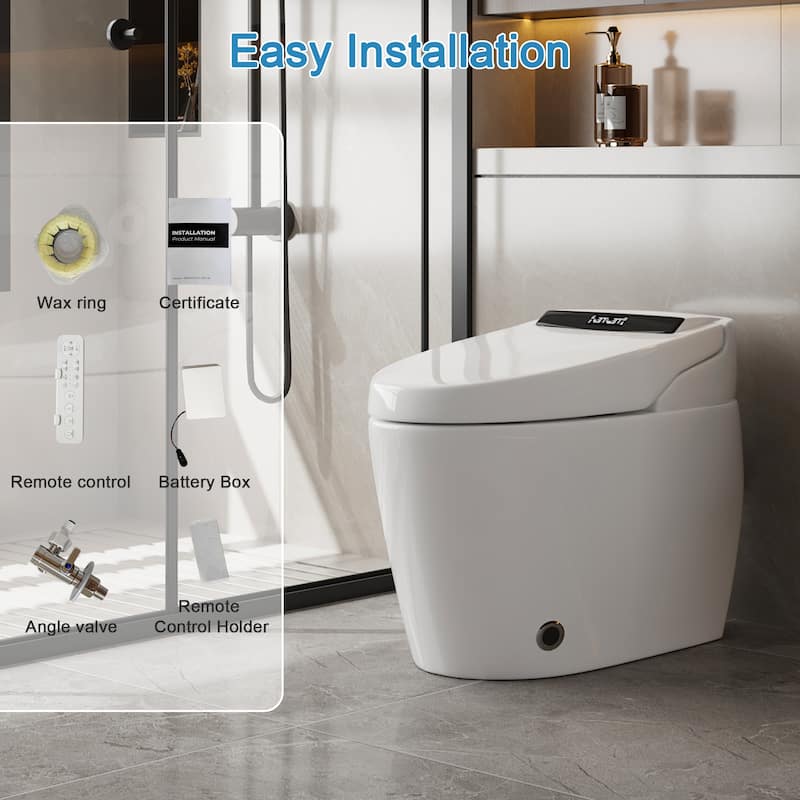 Smart Toilet with Automatic Lid, Heated Seat, Foot Sensing Flush, Warm Air Dryer & Self-Cleaning Nozzle with Built-in Tank