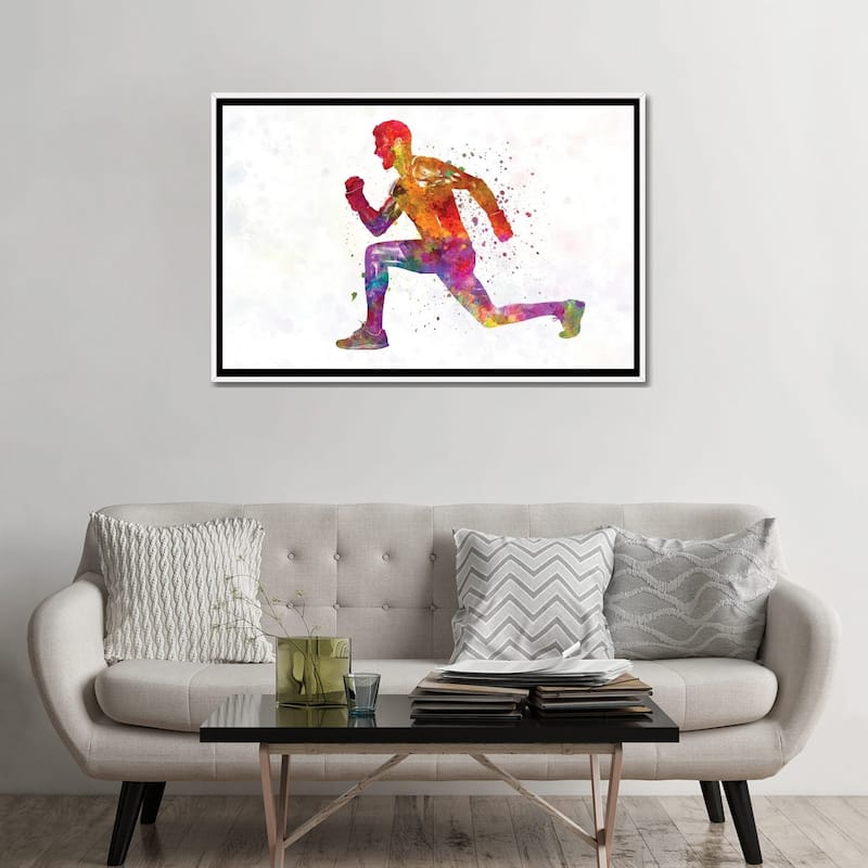 iCanvas "Young Man Practices Fitness Exercise In Watercolor" by Paul Rommer Framed Canvas Print