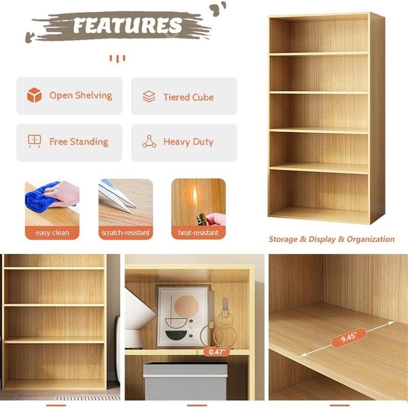 Basic Open Shelf Bookcase - 4-Tier Wooden Cube Storage Shelves