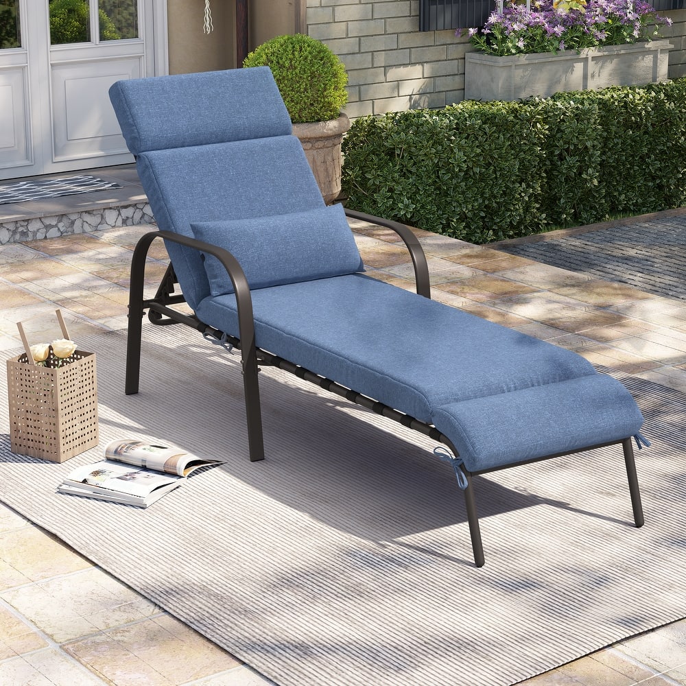 Outdoor Adjustable Patio Chaise Lounge Chair with Cushion Beach Poolside
