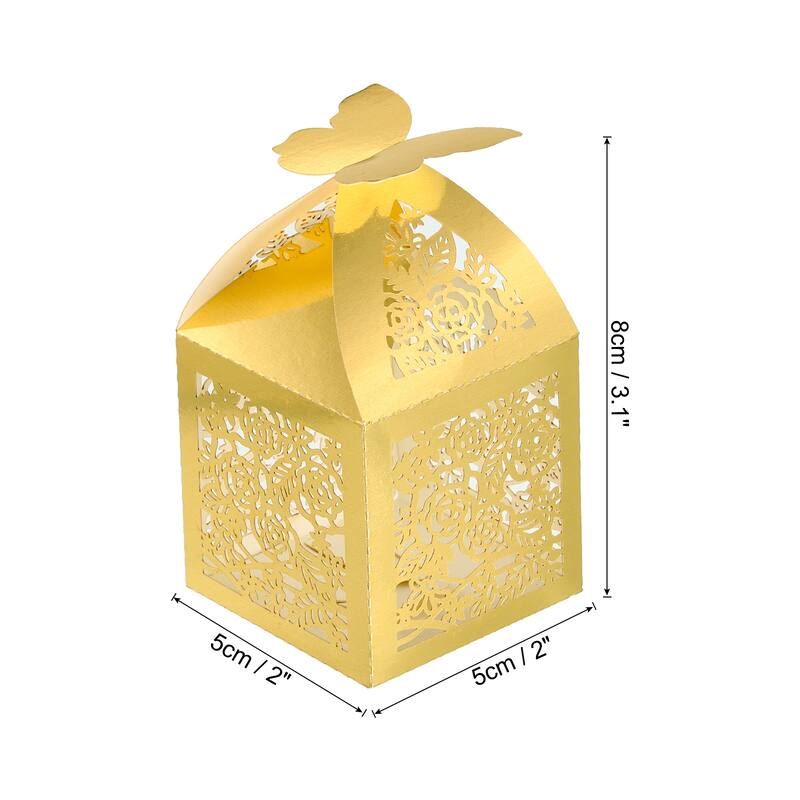 25Pcs Paper Hollow Rose Laser Cut Wedding Favor Candy Boxes - Gold