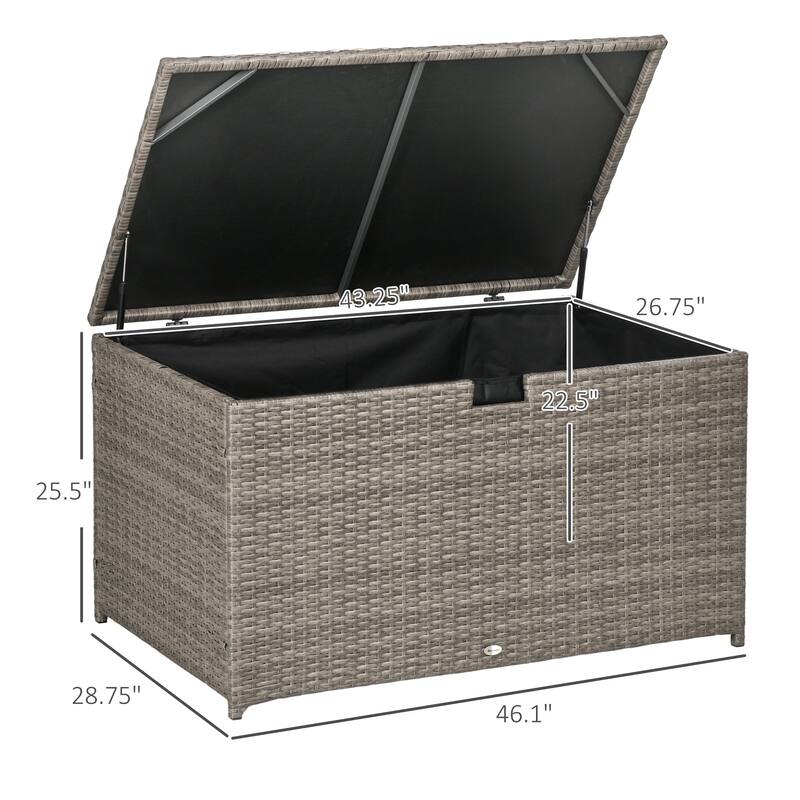 ​​Rustic Hand Woven Wicker Storage Trunk with Waterproof Liner and Hydraulic Lid for Outdoor Pool and Garden