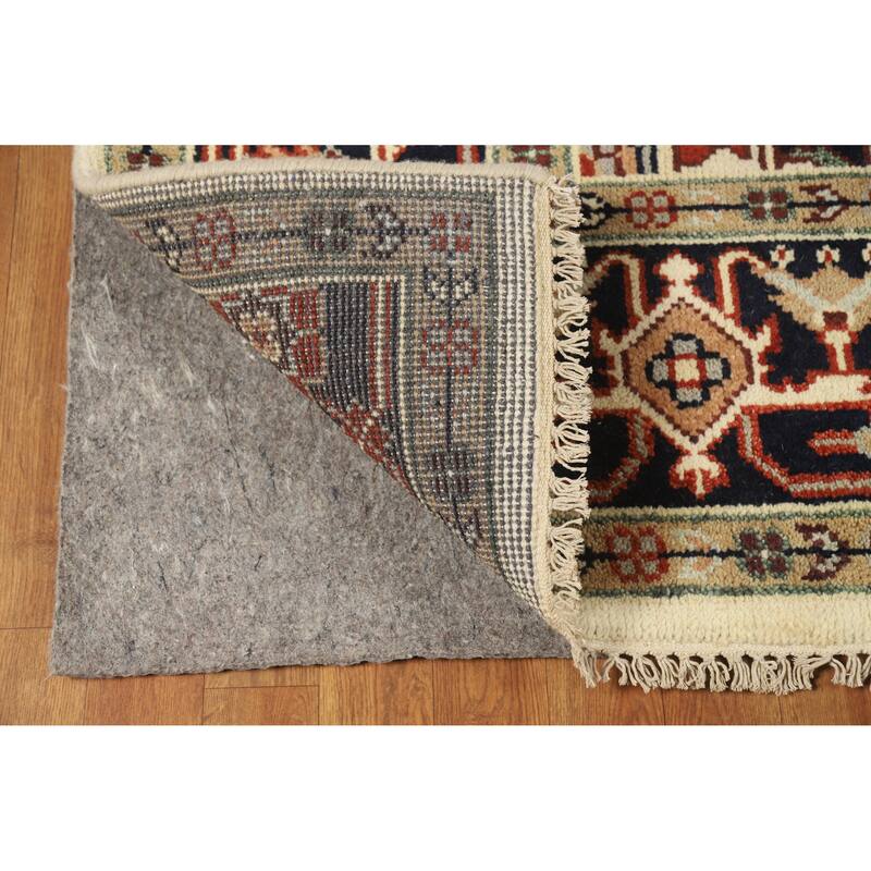 Geometric Ivory Heriz Serapi Indian Area Rug Handmade Wool Carpet - 8'0" x 9'9"