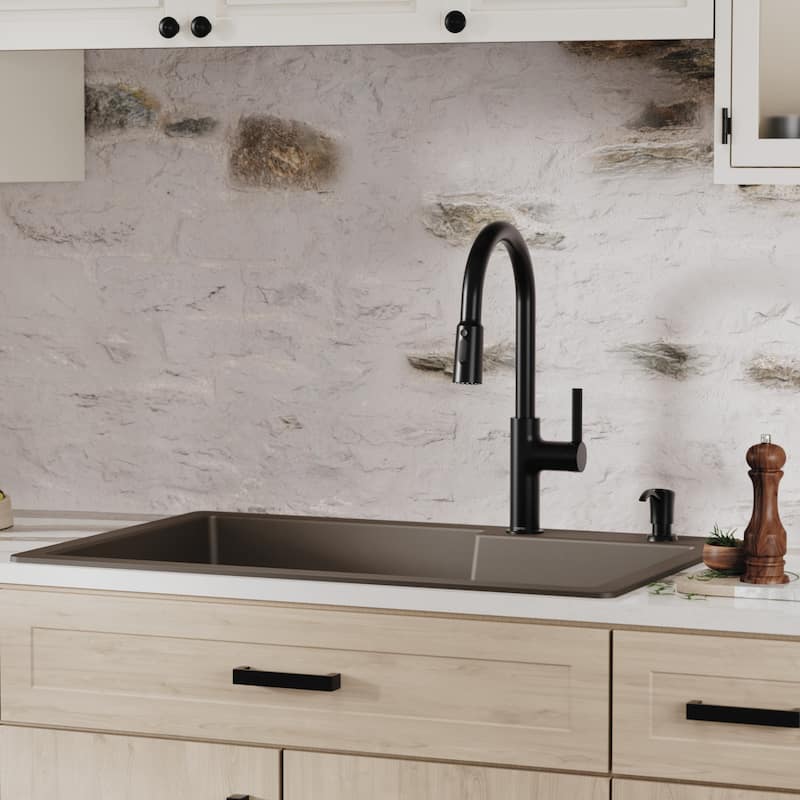 Karran 33" Top Mount Large/Small Bowl Quartz Kitchen Sink Kit - 33" x 22" x 9"