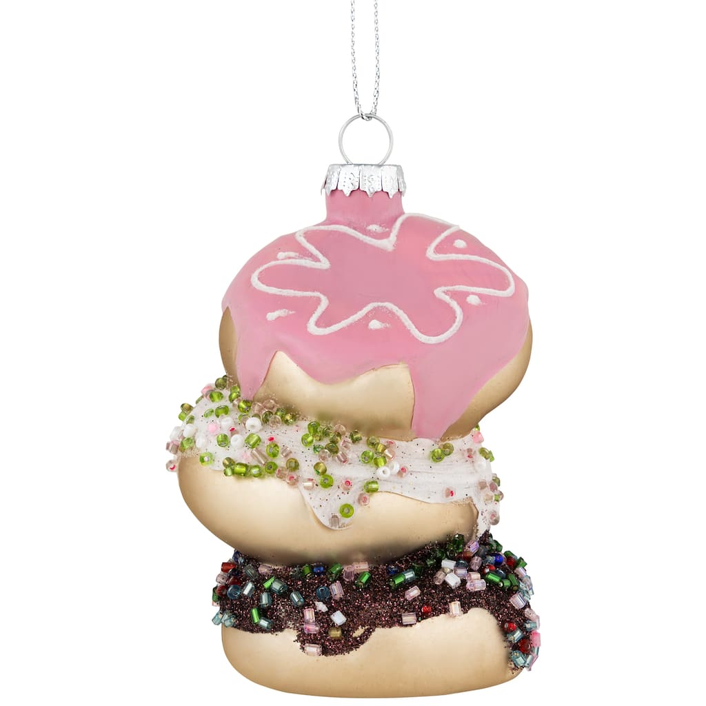3.75" Triple Stacked Doughnuts Glass Christmas Ornament