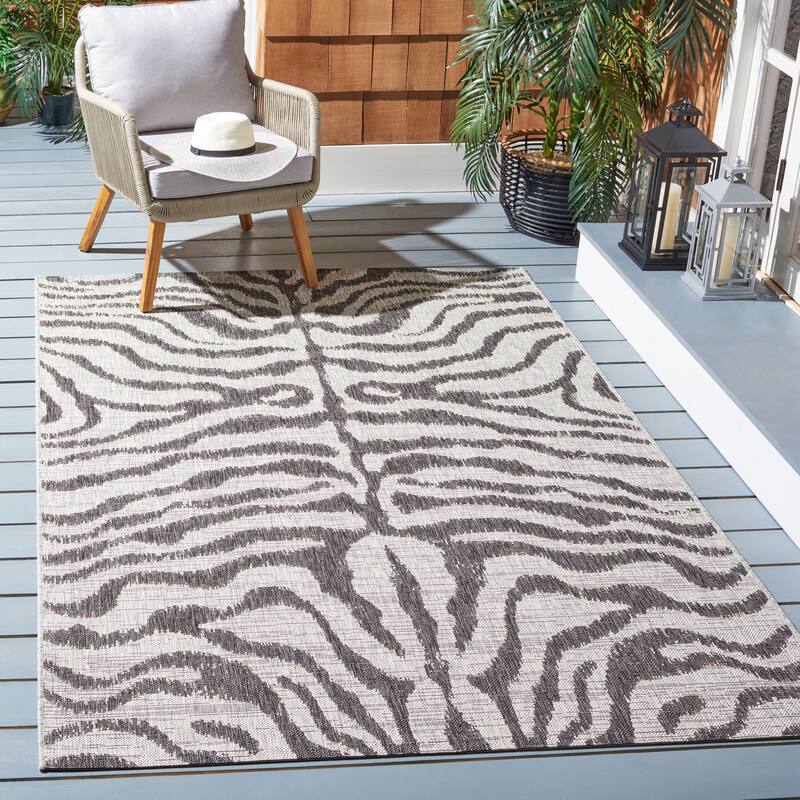 SAFAVIEH Courtyard Kalyonka Indoor/ Outdoor Waterproof Patio Backyard Rug - 8' x 11' - Grey/Black
