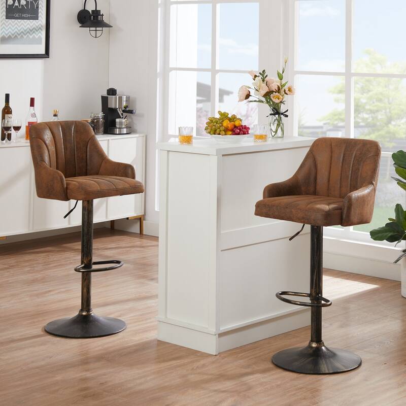 Adjustable Armless Swivel PU Leather Bar Stools Chrome Air Lift Counter Height Stools Set of 4 for Living Room Kitchen Bar